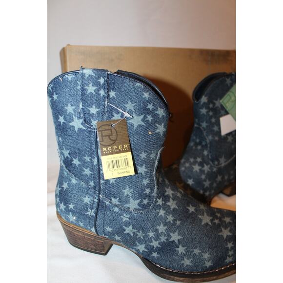 NEW ROPER WOMEN'S DENIM BLUE STARS THER COWBOY‎ BOOTS SZ 7 - Picture 4 of 6